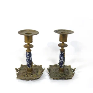 Pair of Brass and Ceramic Candlestick 1093
