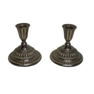 Squat Round Plated Candlesticks for TV, Film & Theatre production hire.