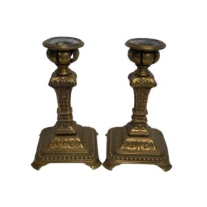 Pair of Ornate Brass Candlesticks for TV, Film & Theatre production hire.