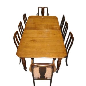 19th Century Walnut Extending Dining Table and 6 Chairs and 2 Carvers for TV, Film & Theatre production hire