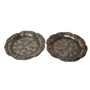 Pair of Silver Plate Ashtrays with Grape Design for TV, Film & Theatre production hire