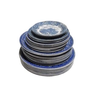 Blue & White Plate Stack for TV, Film & Theatre production hire