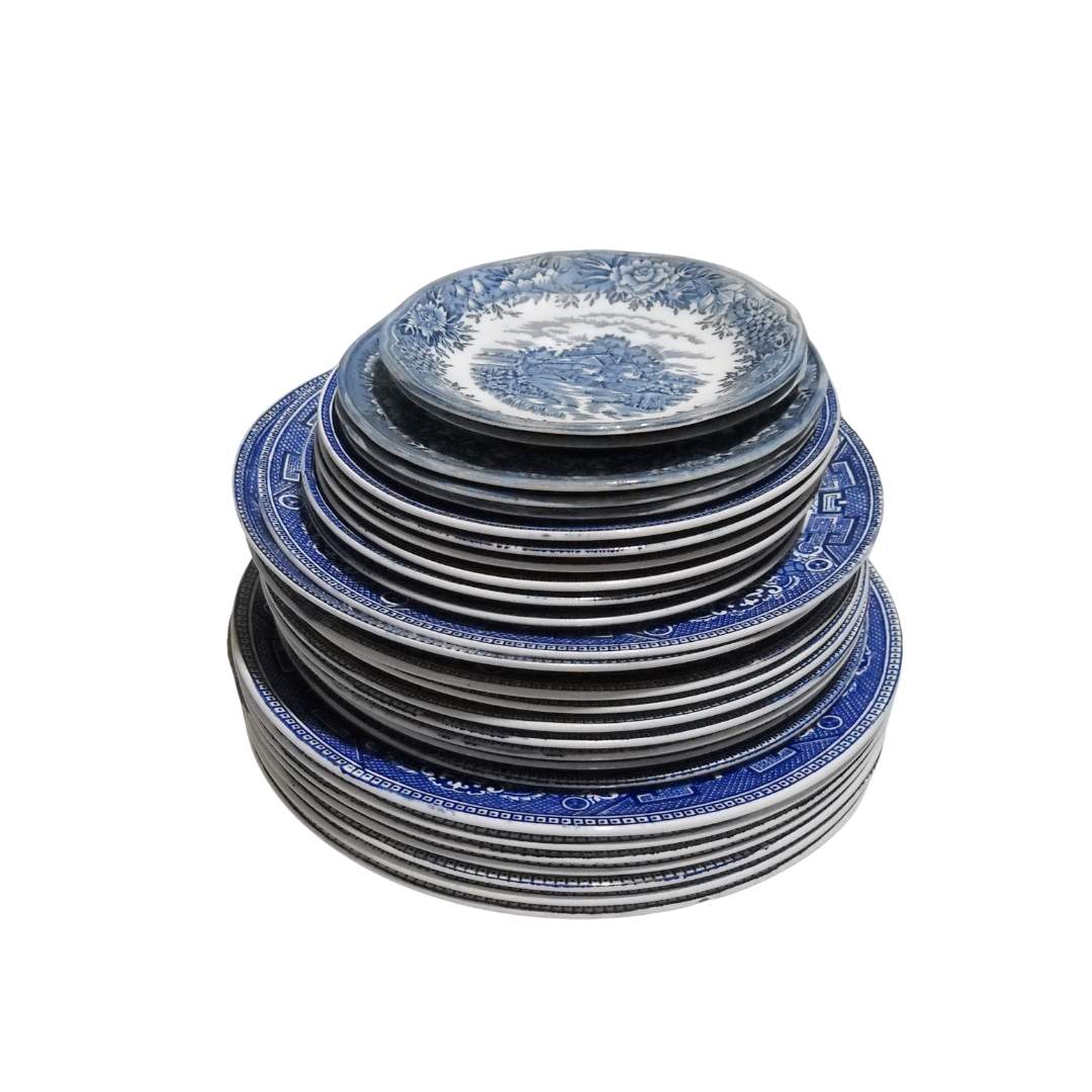 Blue & White Plate Stack - Prop Hire By Elite
