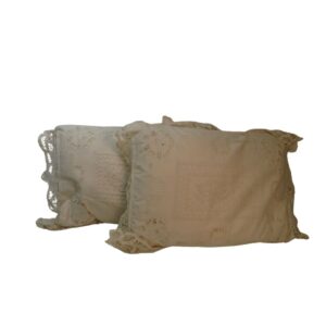 Pair Of White Lace Cushions for TV, Film & Theatre production hire